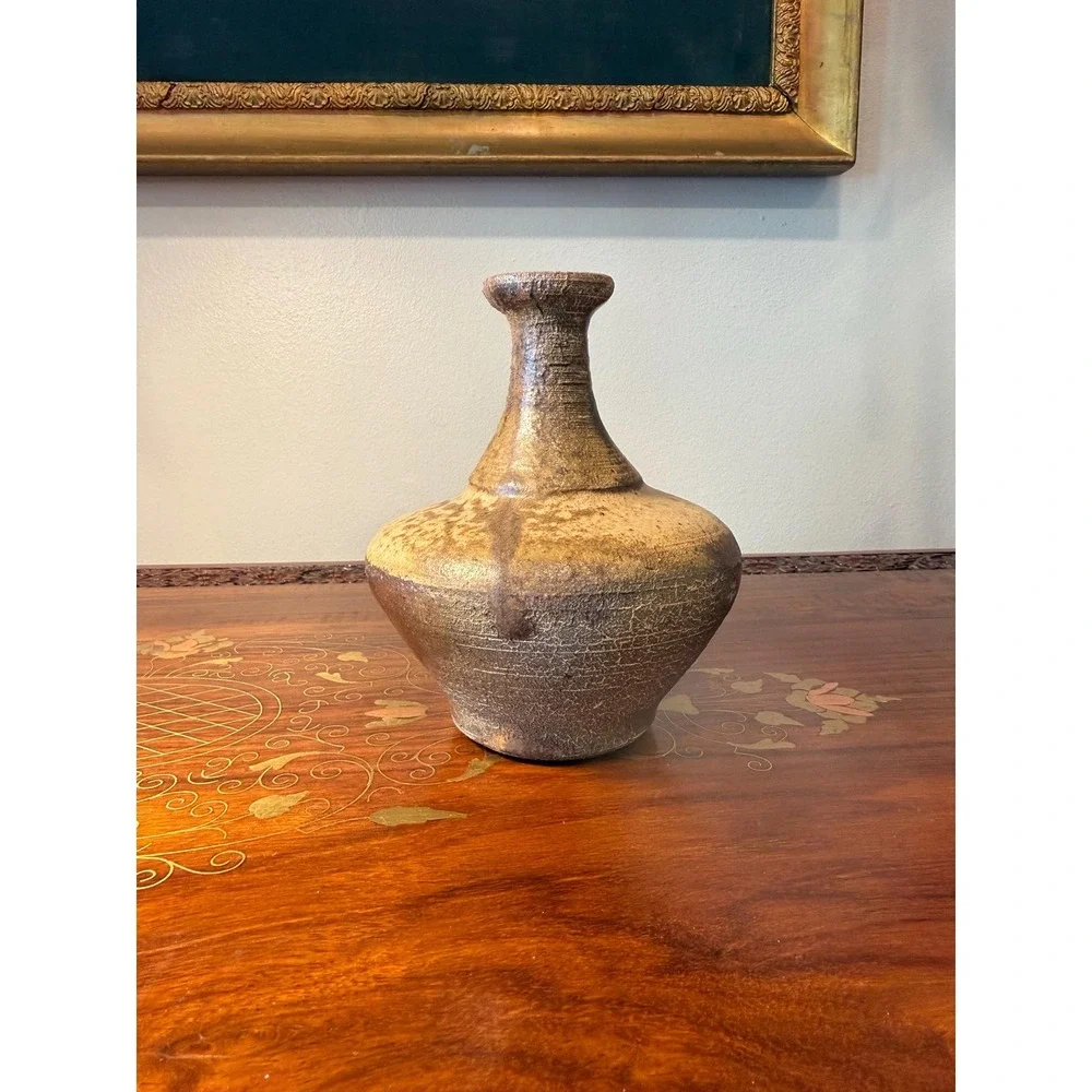 Vintage Studio Pottery Vase, Signed‎ Brown Drip Glaze Bud Vase